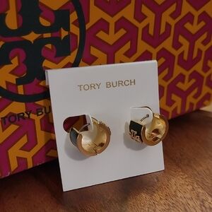Tory Burch Gold and Black Logo Earrings